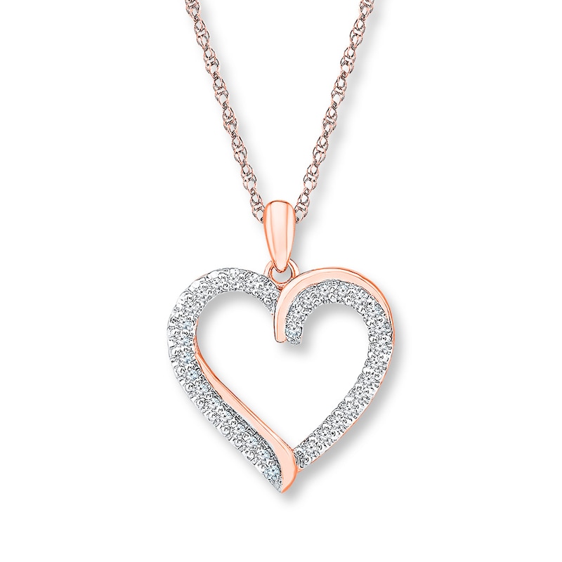 Main Image 1 of Diamond Heart Necklace 1/4 ct tw Round-cut 10K Rose Gold