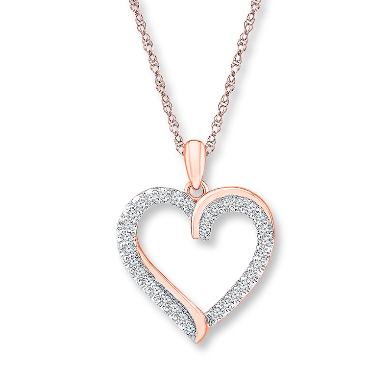 Diamond Heart & Key Necklace 1/4 ct tw Round-cut 10K Rose Gold 18