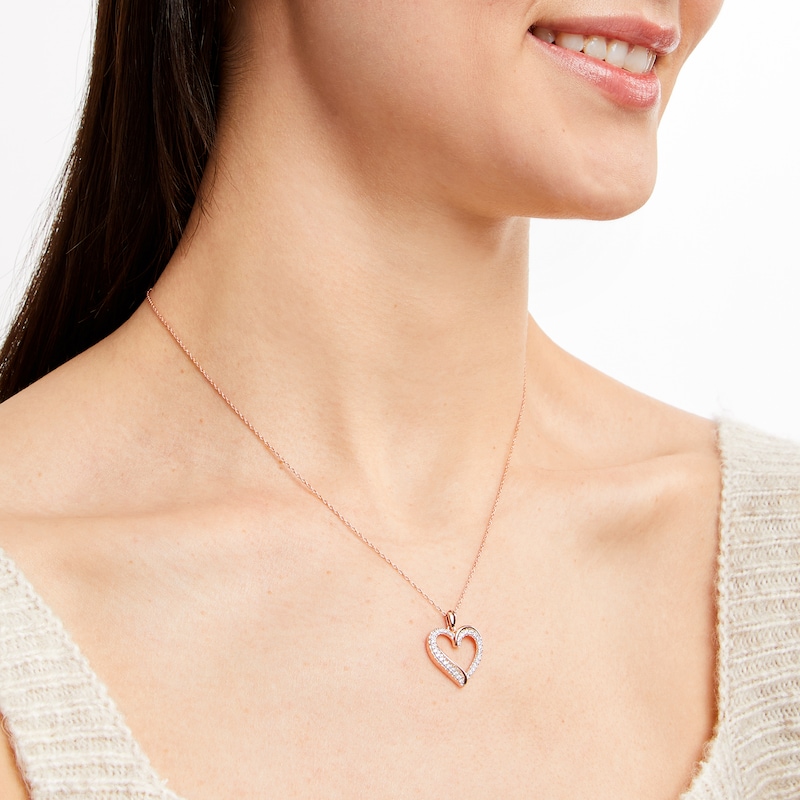 Main Image 2 of Diamond Heart Necklace 1/4 ct tw Round-cut 10K Rose Gold