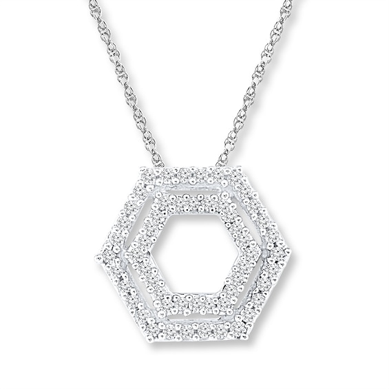 Hexagon Necklace 1/10 ct tw Diamonds 10K White Gold 18"