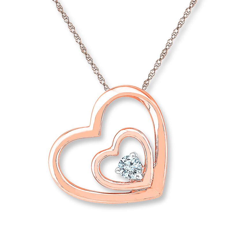 Heart Necklace 1/10 Carat Diamond 10K Rose Gold 18"