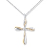 Thumbnail Image 1 of Diamond Cross Necklace Sterling Silver & 10K Yellow Gold