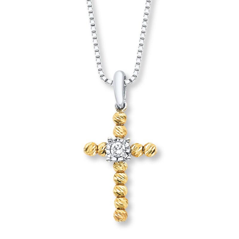 Main Image 1 of 10K Gold Beaded Necklace Diamond Accent Sterling Silver