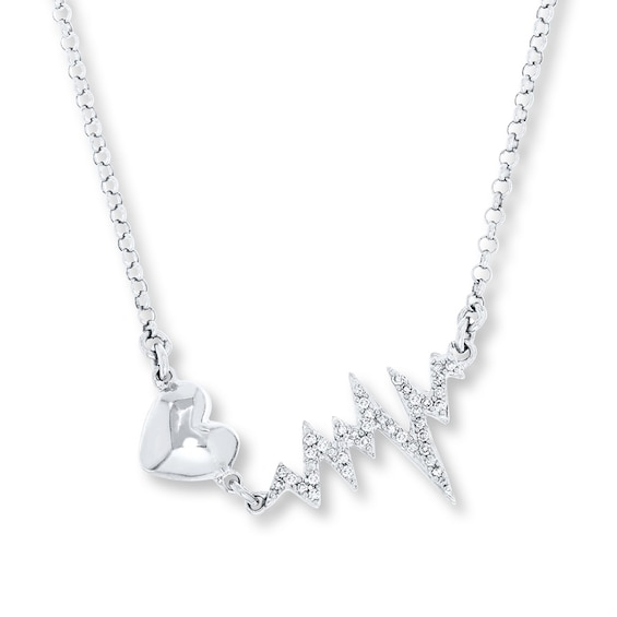 Diamond Heartbeat Necklace 1/10 ct tw Round-cut Sterling Silver