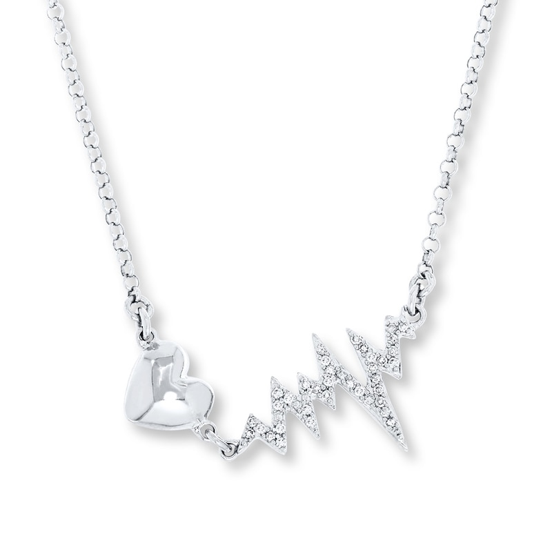 Main Image 1 of Diamond Heartbeat Necklace 1/10 ct tw Round-cut Sterling Silver
