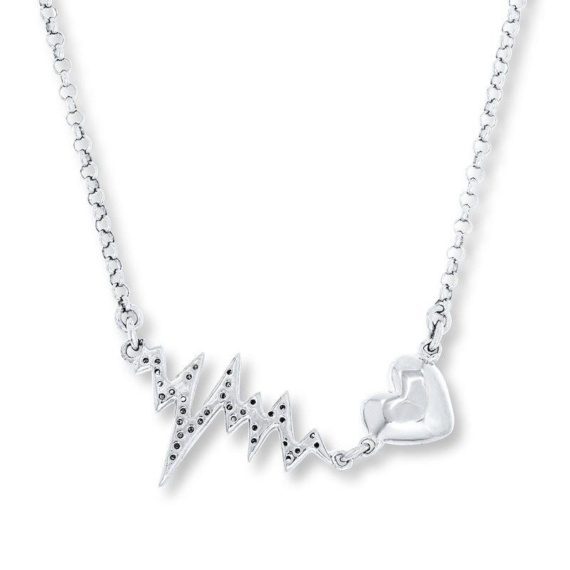 Diamond Heartbeat Necklace 1/10 ct tw Round-cut Sterling Silver