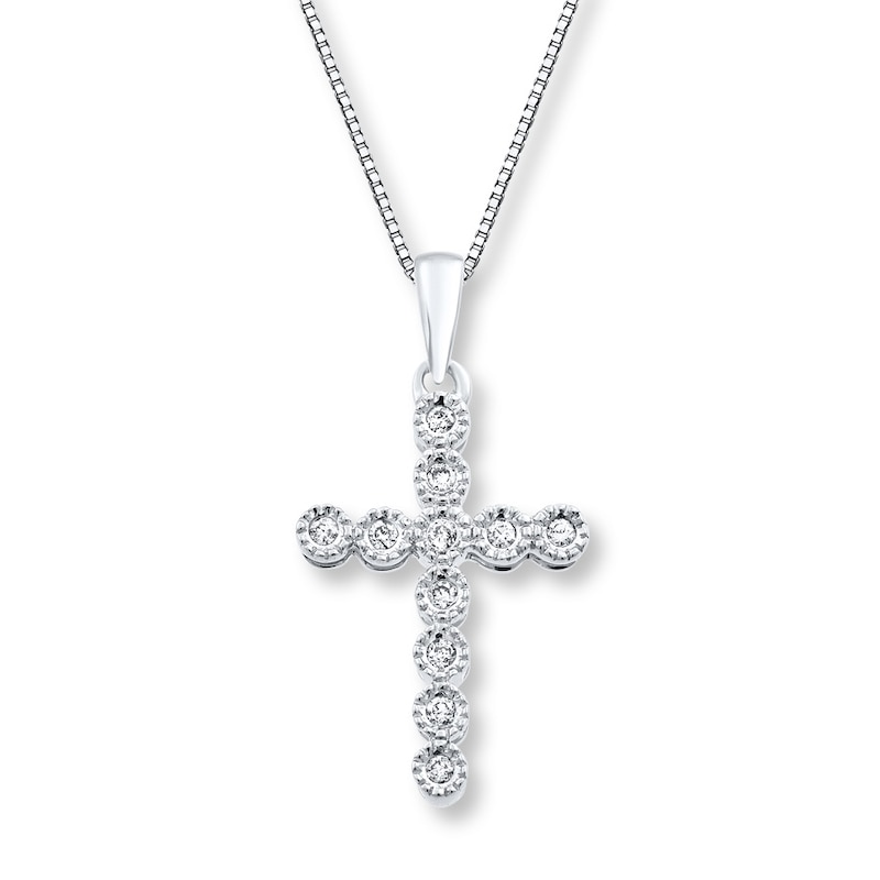 Diamond Cross Necklace 1/10 ct tw Round-cut Sterling Silver