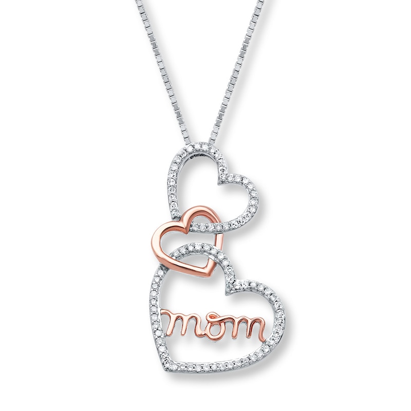 Main Image 1 of Mom Heart Necklace 1/4 ct tw Diamonds Sterling Silver & 10K Rose Gold