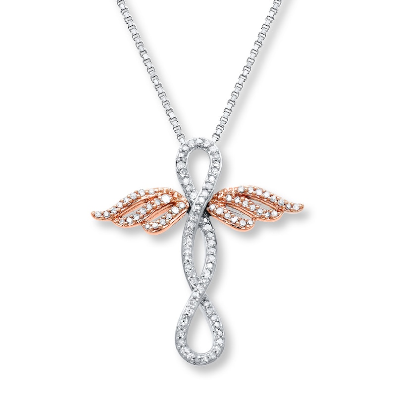 Winged Necklace 1/5 ct tw Diamonds Sterling Silver & 10K Gold