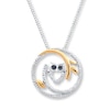 Diamond Owl Necklace 1/10 ct tw Sterilng Silver/10K Yellow Gold 18"
