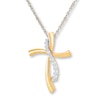 Diamond Cross Necklace 1/6 ct tw Round-cut 10K Yellow Gold