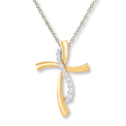 Diamond Cross Necklace 1/6 ct tw Round-cut 10K Yellow Gold