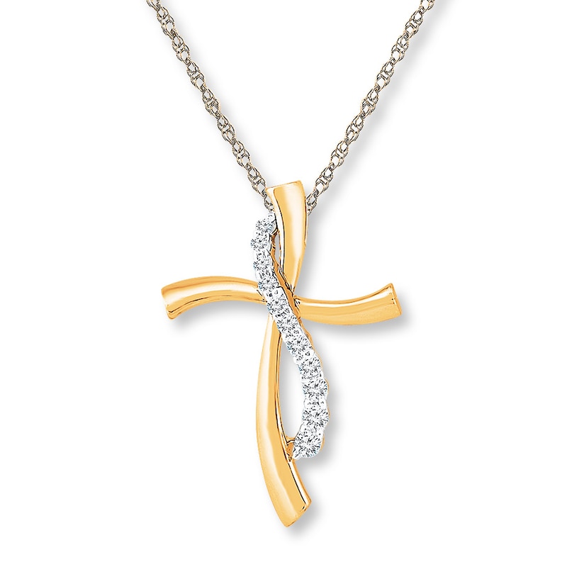 Main Image 1 of Diamond Cross Necklace 1/6 ct tw Round-cut 10K Yellow Gold