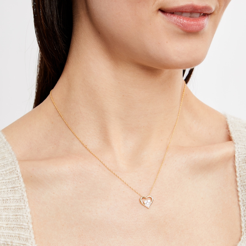 Main Image 2 of Diamond Heart Necklace 1/6 ct tw Round-cut 10K Yellow Gold 18&quot;