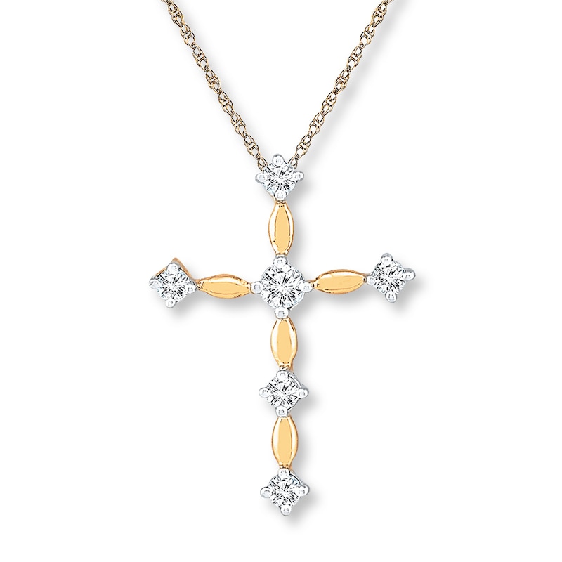 Diamond Cross Necklace 1/6 ct tw Round-cut 10K Yellow Gold 18"