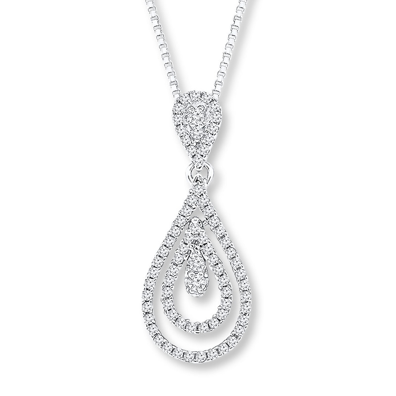 Diamond Teardrop Necklace 1/2 ct tw Round-cut 10K White Gold 18"