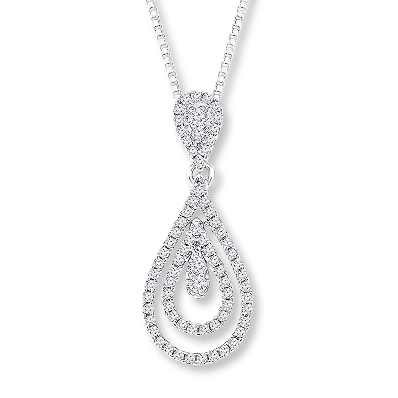 Main Image 1 of Diamond Teardrop Necklace 1/2 ct tw Round-cut 10K White Gold 18&quot;