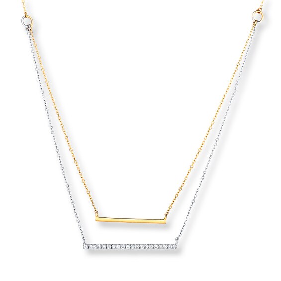 Layered Bar Necklace 1/6 ct tw Diamonds 10K TwoTone Gold Womens