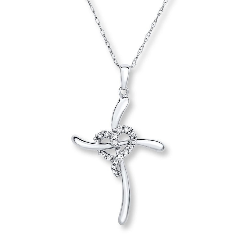 Cross Necklace 1/10 ct tw Diamonds 10K White Gold 18"