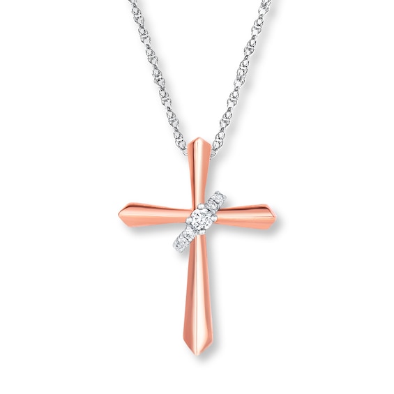 Cross Necklace 1/20 ct tw Diamonds 10K Two-Tone Gold 18"