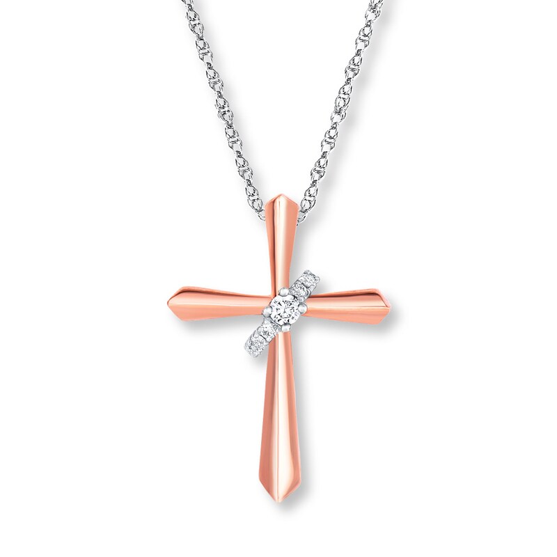 Cross Necklace 1/20 ct tw Diamonds 10K Two-Tone Gold 18"