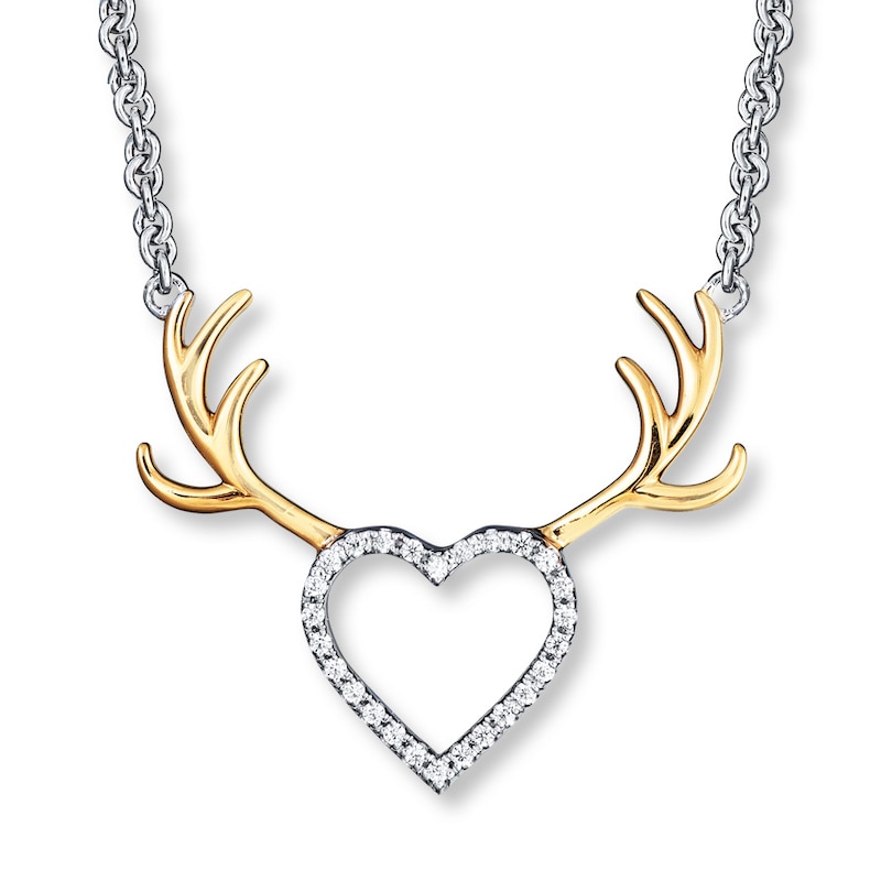 Heart/Antlers Necklace 1/15 ct tw Diamonds Sterling Silver & 10K Yellow Gold 18"