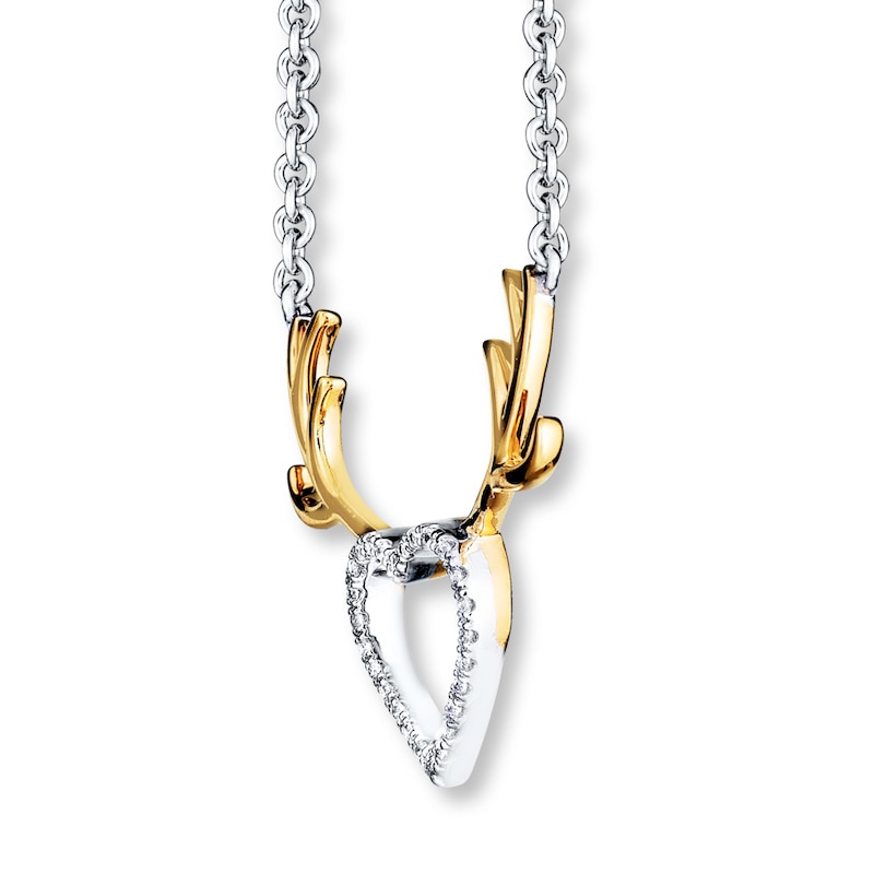 Heart/Antlers Necklace 1/15 ct tw Diamonds St. Silver & 10K Gold 18"