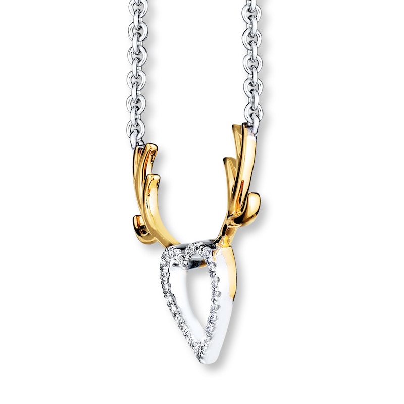 Heart/Antlers Necklace 1/15 ct tw Diamonds Sterling Silver & 10K Yellow Gold 18"