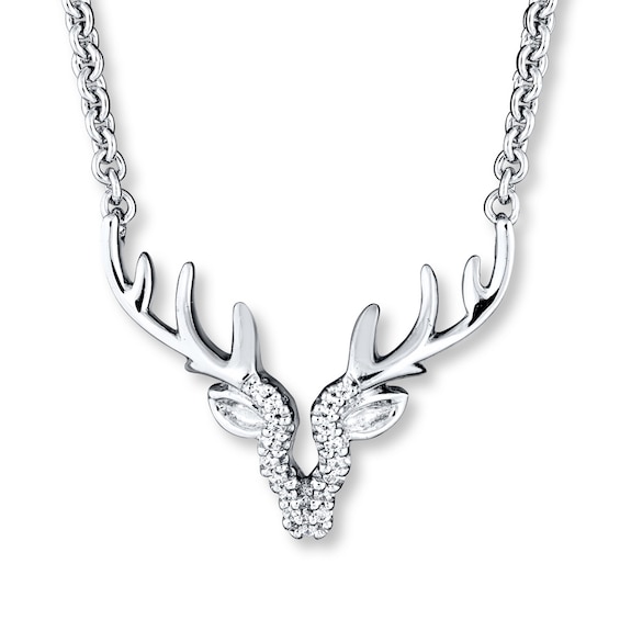 Deer Necklace 1/20 ct tw Diamonds Sterling Silver 18"