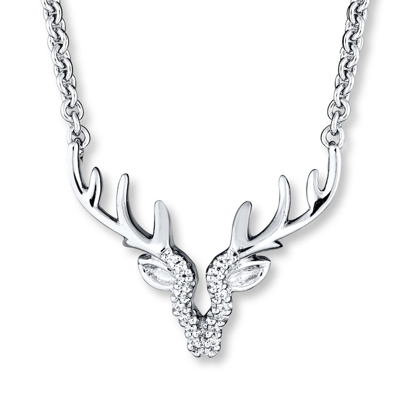 Main Image 1 of Deer Necklace 1/20 ct tw Diamonds Sterling Silver 17&quot;