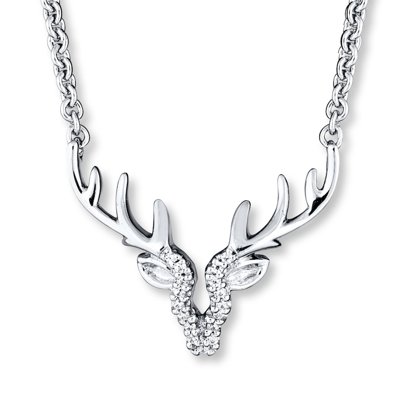 Deer Necklace 1/20 ct tw Diamonds Sterling Silver 17"