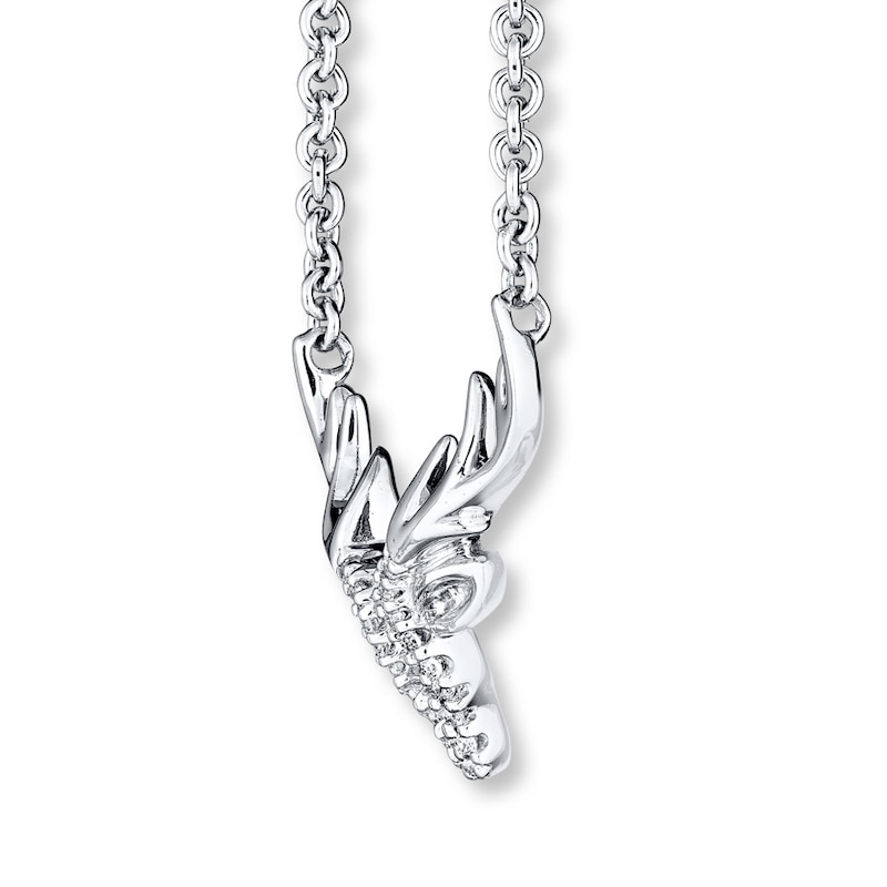 Deer Necklace 1/20 ct tw Diamonds Sterling Silver 17"