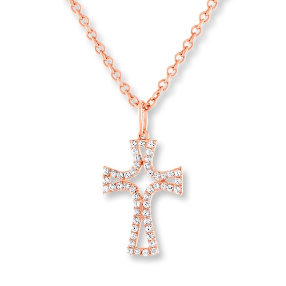 Diamond Cross Necklace 1/6 Carat tw 10K Rose Gold 18"