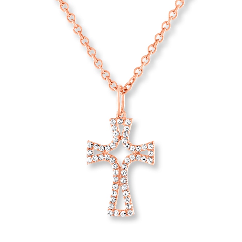 Diamond Cross Necklace 1/6 Carat tw 10K Rose Gold 18"