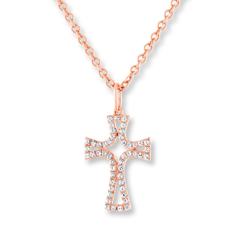 Main Image 1 of Diamond Cross Necklace 1/6 Carat tw 10K Rose Gold 18&quot;