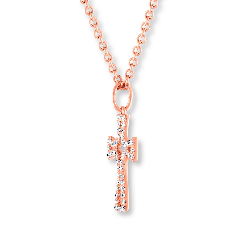 Diamond Cross Necklace 1/6 Carat tw 10K Rose Gold 18"