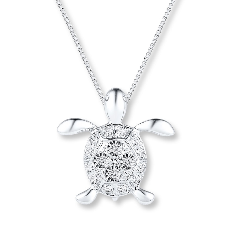 Main Image 1 of Diamond Turtle Necklace 1/8 ct tw Round-cut Sterling Silver 18&quot;
