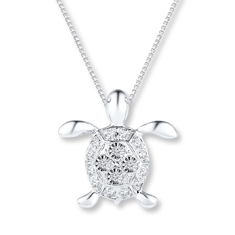 Diamond Turtle Necklace 1/8 ct tw Round-cut Sterling Silver 18"