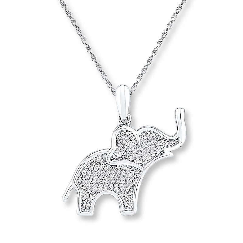 Diamond Elephant Necklace 1/8 ct tw Round-cut Sterling Silver 18"