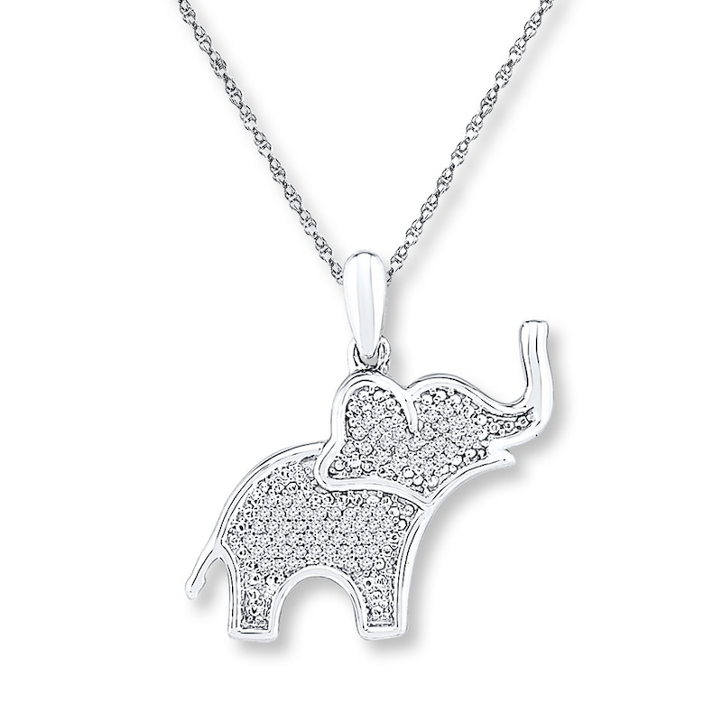 Main Image 1 of Diamond Elephant Necklace 1/8 ct tw Round-cut Sterling Silver 18&quot;