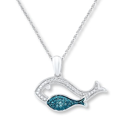 Fish Necklace 1/20 ct tw Blue Diamonds Sterling Silver 18"