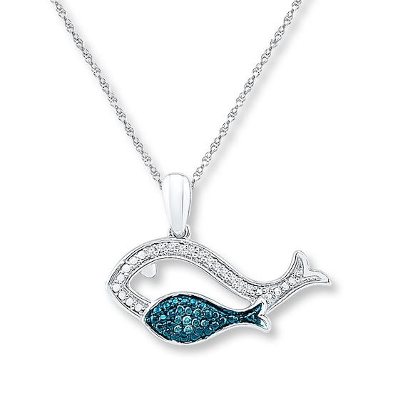 Fish Necklace 1/20 ct tw Blue Diamonds Sterling Silver 18"