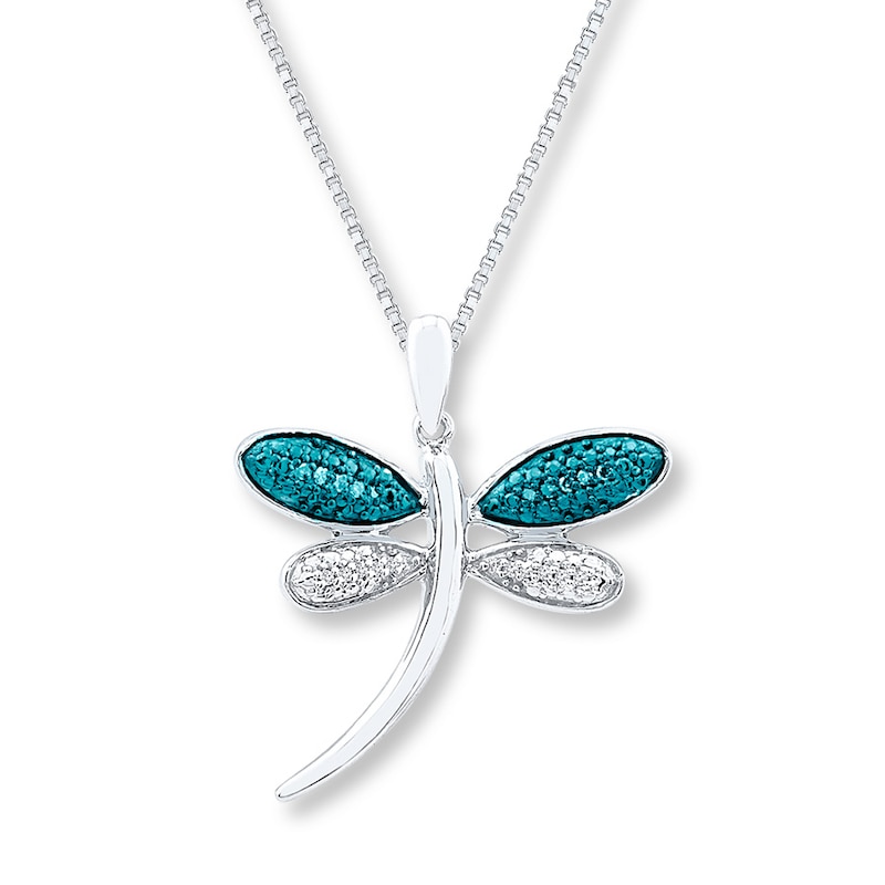 Dragonfly Necklace 1/20 ct tw Blue Diamonds Sterling Silver 18"