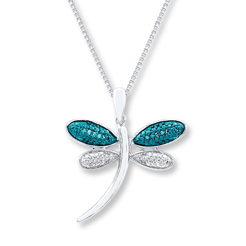 Main Image 1 of Dragonfly Necklace 1/20 ct tw Blue Diamonds Sterling Silver 18&quot;