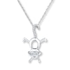 Diamond Monkey Necklace Sterling Silver 18"