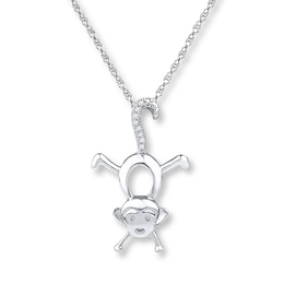 Diamond Monkey Necklace Sterling Silver 18"