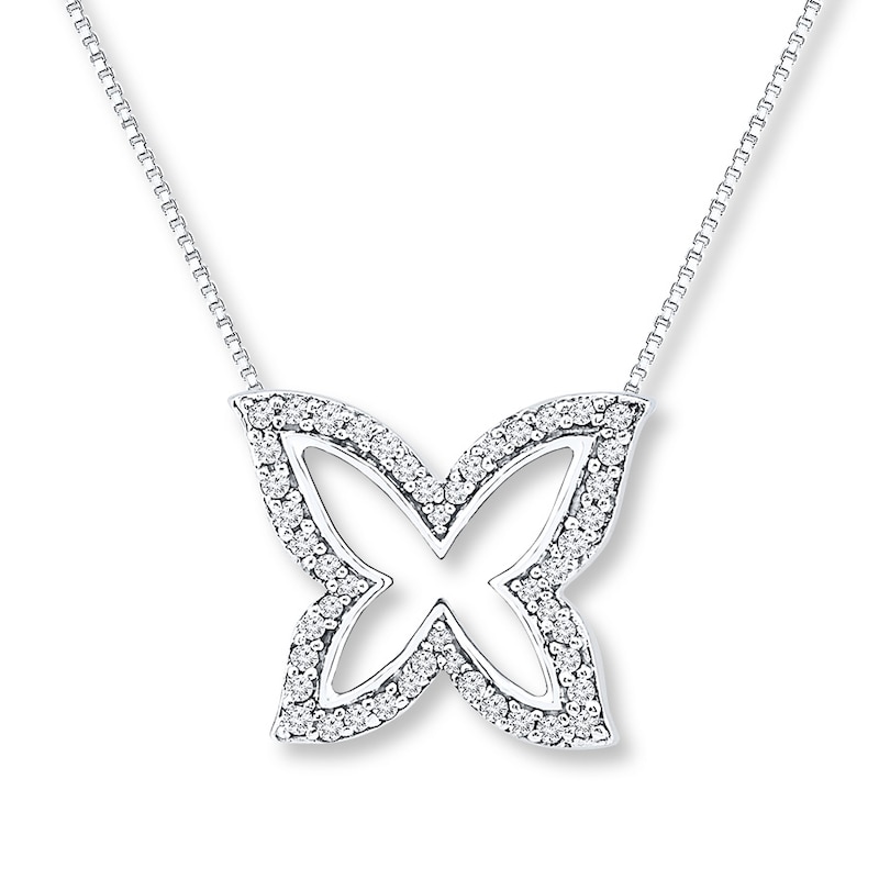 Diamond Butterfly Necklace 1/6 ct tw Round-cut Sterling Silver 18"