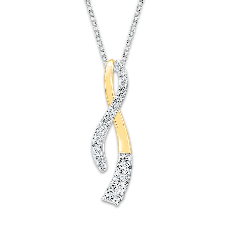 Diamond Convertible Necklace 1/6 ct tw Sterling Silver & 10K Yellow Gold 18"