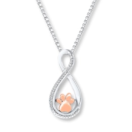 Paw Print Necklace 1/20 ct tw Sterling Silver & 10K Rose Gold 18"