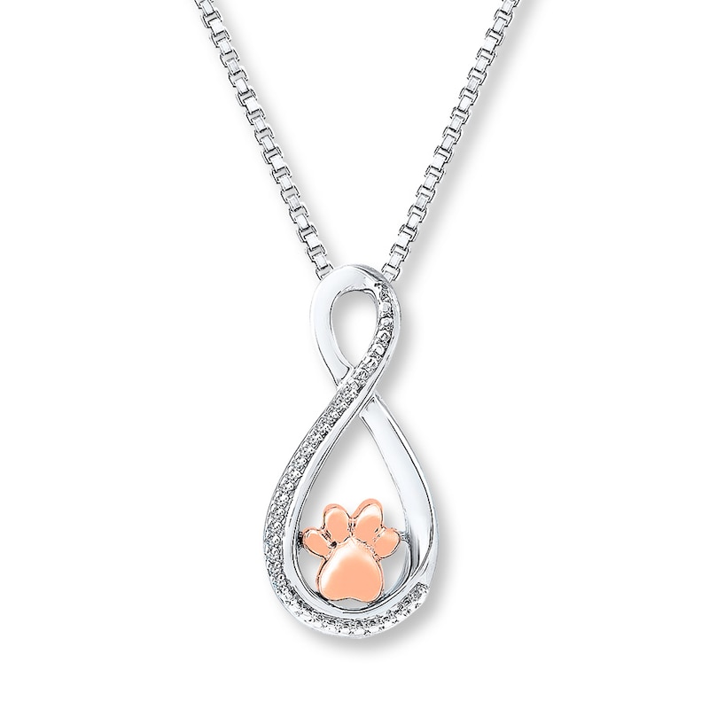 Paw Print Necklace 1/20 ct tw Sterling Silver & 10K Rose Gold 18"